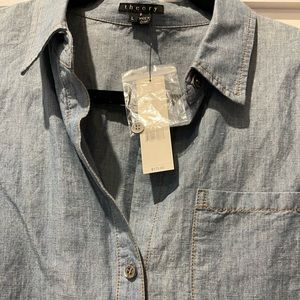 Theory chambray button down shirt size L Large NWT